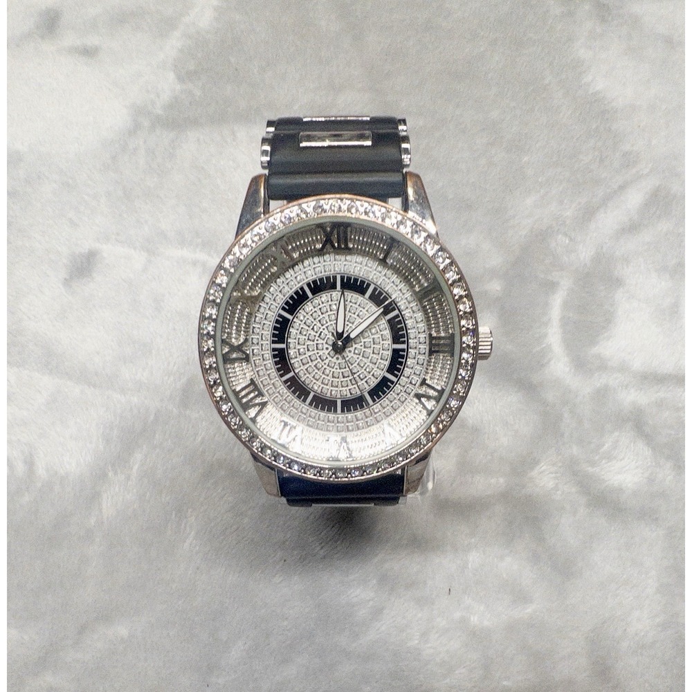 Mens 50mm Bling Watch Crystal Paved Bezel Dial Streetwear Fashion New Battery